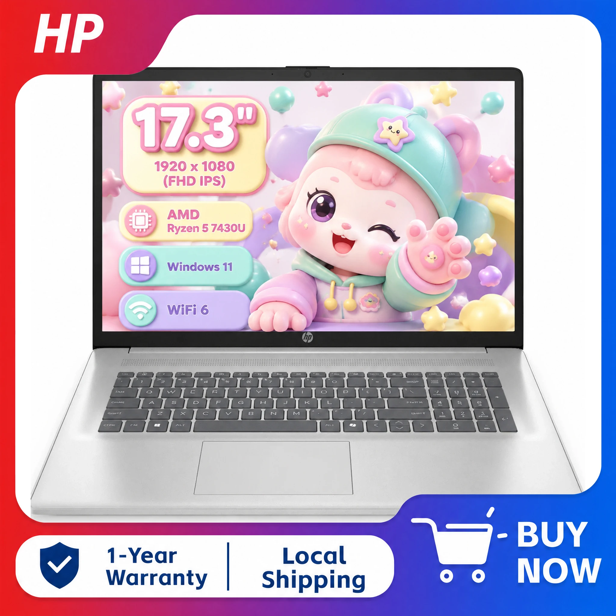 HP 17.3-Inch Laptop with Ryzen 5 and SSD - Image 1
