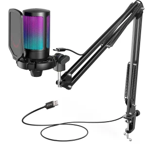 FIFINE USB Gaming Microphone with RGB and Arm Stand