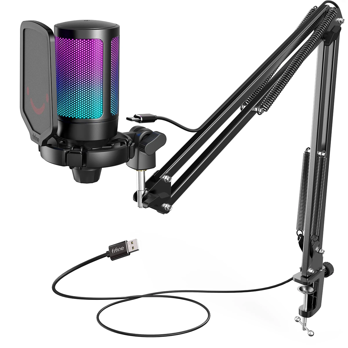 FIFINE USB Gaming Microphone with RGB and Arm Stand - Image 1